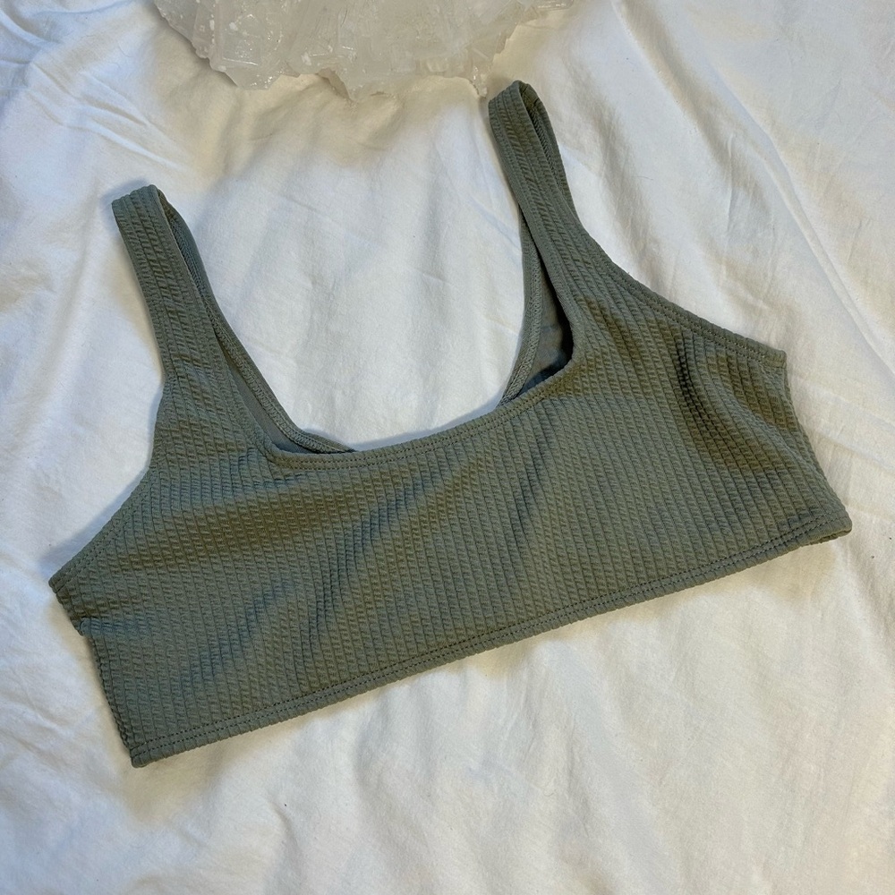 SHEIN Olive Green Textured Bikini Top